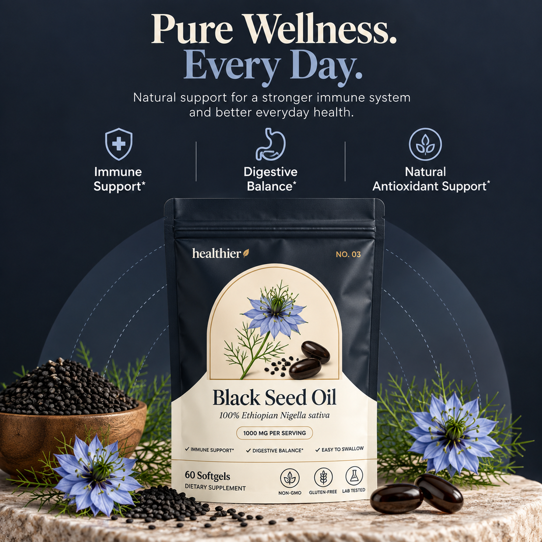 Black Seed Oil Softgels – 1000mg Ethiopian Nigella Sativa